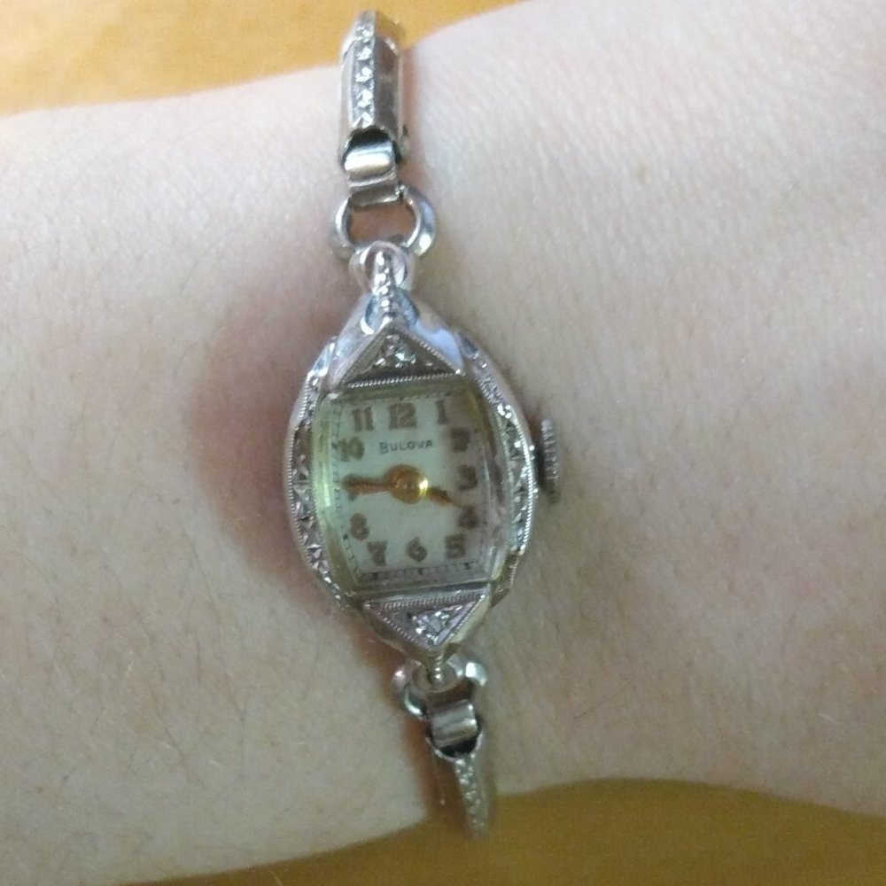 Vintage 1948 or 1949 Bulova Ladies 10k Gold Filled Diamond Watch
